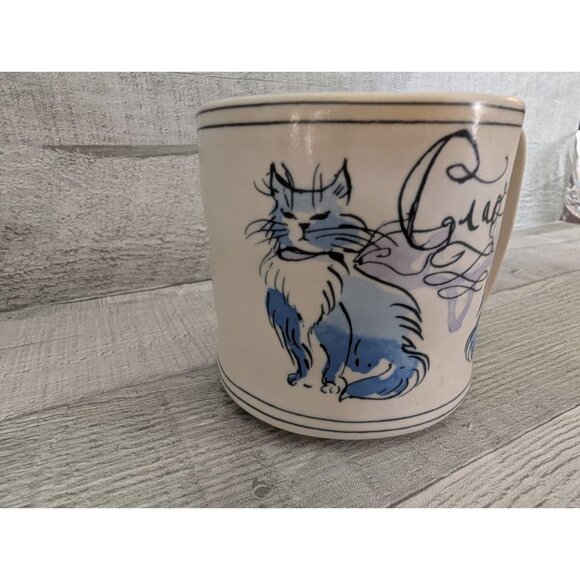 Anthropologie Ceramic Cat Mug With "Ciao" Text & Polka Dot Interior - Picture 2 of 7